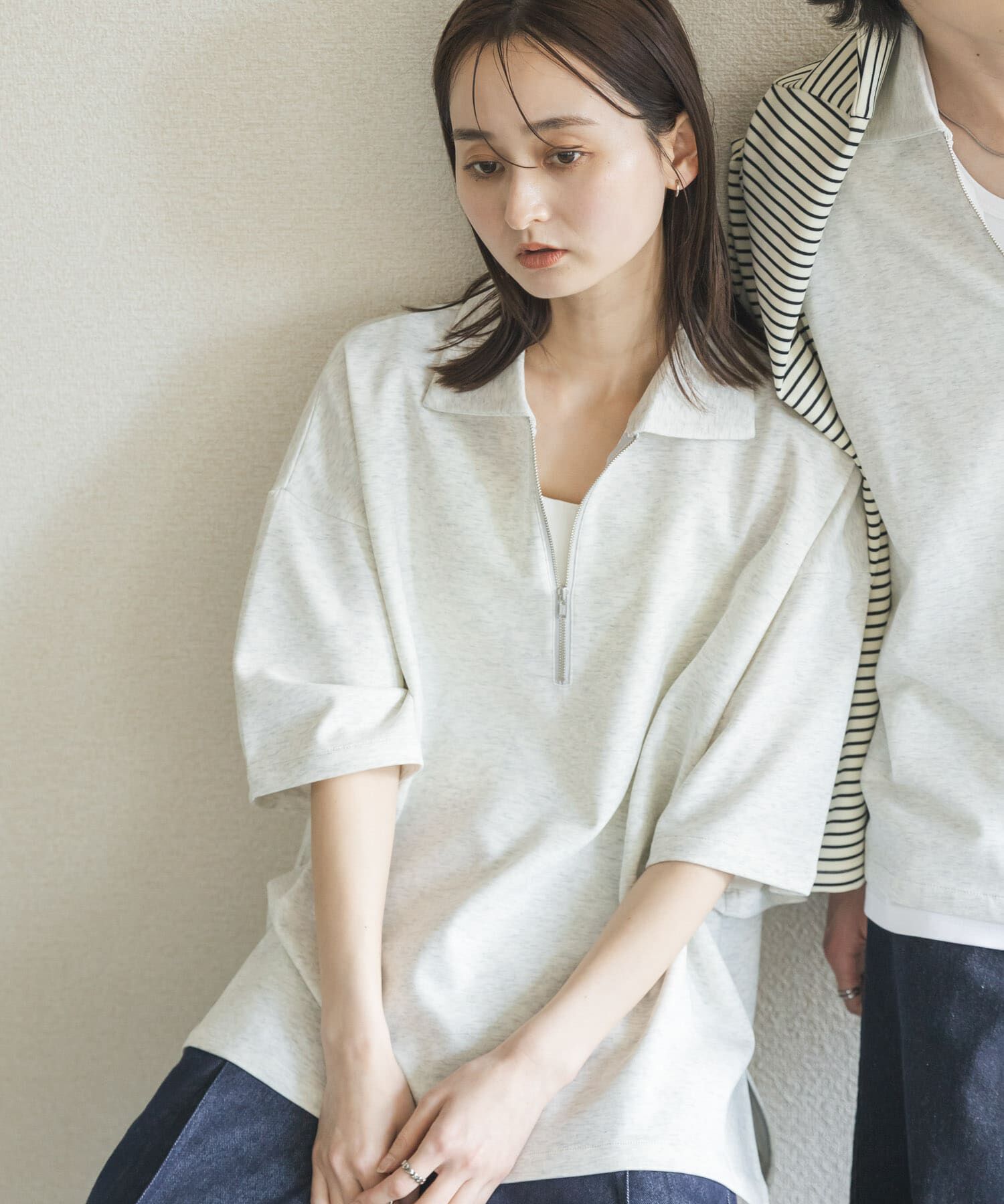 SENSE OF PLACE by URBAN RESEARCH「ダンボールポンチハーフジップショートスリーブTシャツ」|Tシャツ・カットソー|