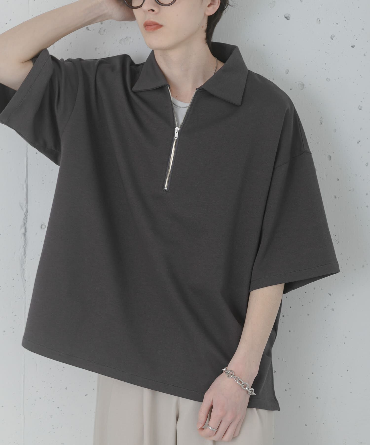 SENSE OF PLACE by URBAN RESEARCH「ダンボールポンチハーフジップショートスリーブTシャツ」|Tシャツ・カットソー|