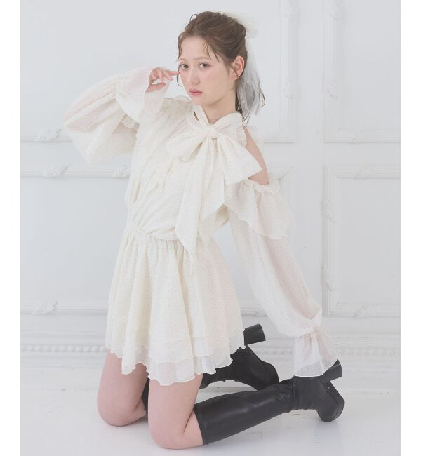  「アメスリフリルリボンミニワンピース」|ワンピース|