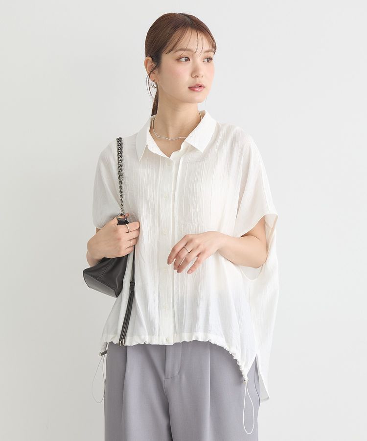 earth music&ecology「【接触冷感】裾ドロストフレンチスリーブシャツ」|シャツ・ブラウス|