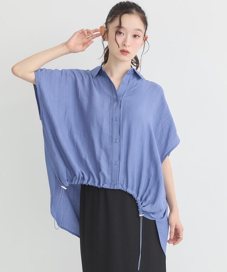 earth music&ecology「【接触冷感】裾ドロストフレンチスリーブシャツ」|シャツ・ブラウス|Blue