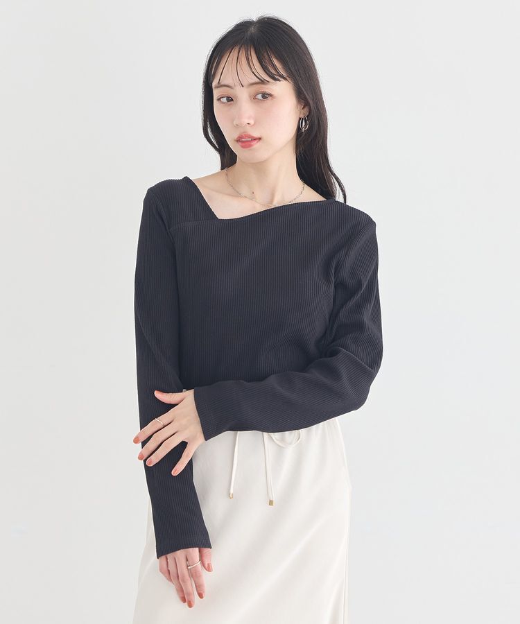 earth music&ecology「アシメネックリブプルオーバー」|Tシャツ・カットソー|