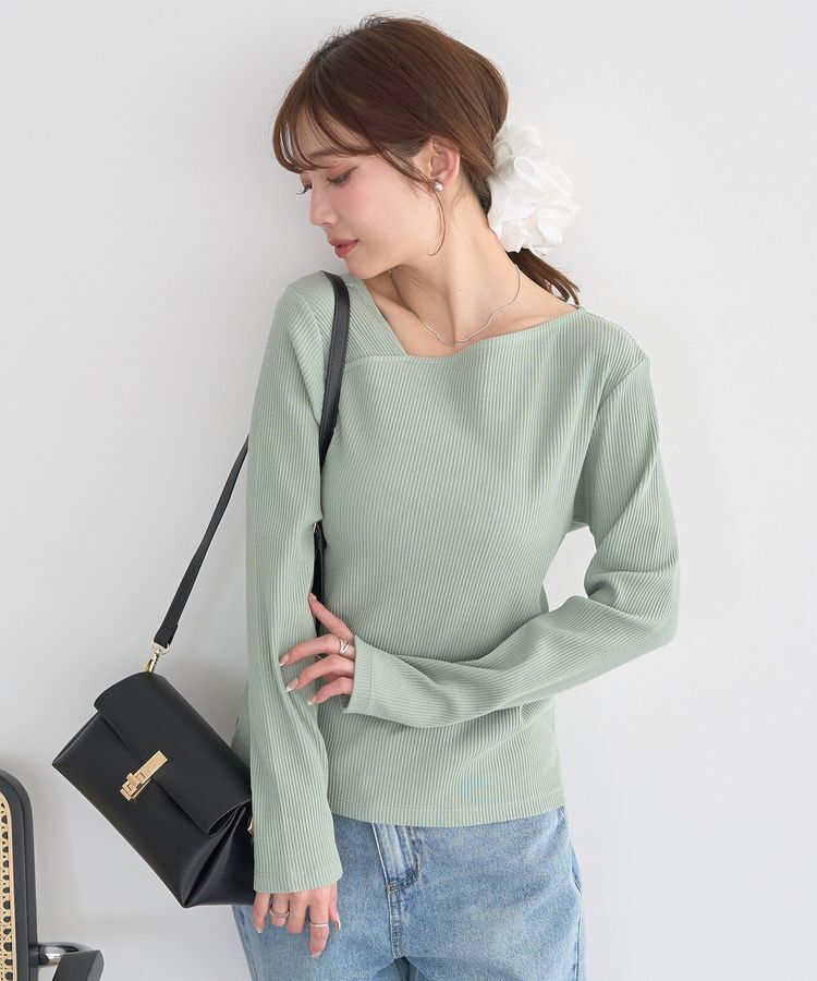 earth music&ecology「アシメネックリブプルオーバー」|Tシャツ・カットソー|