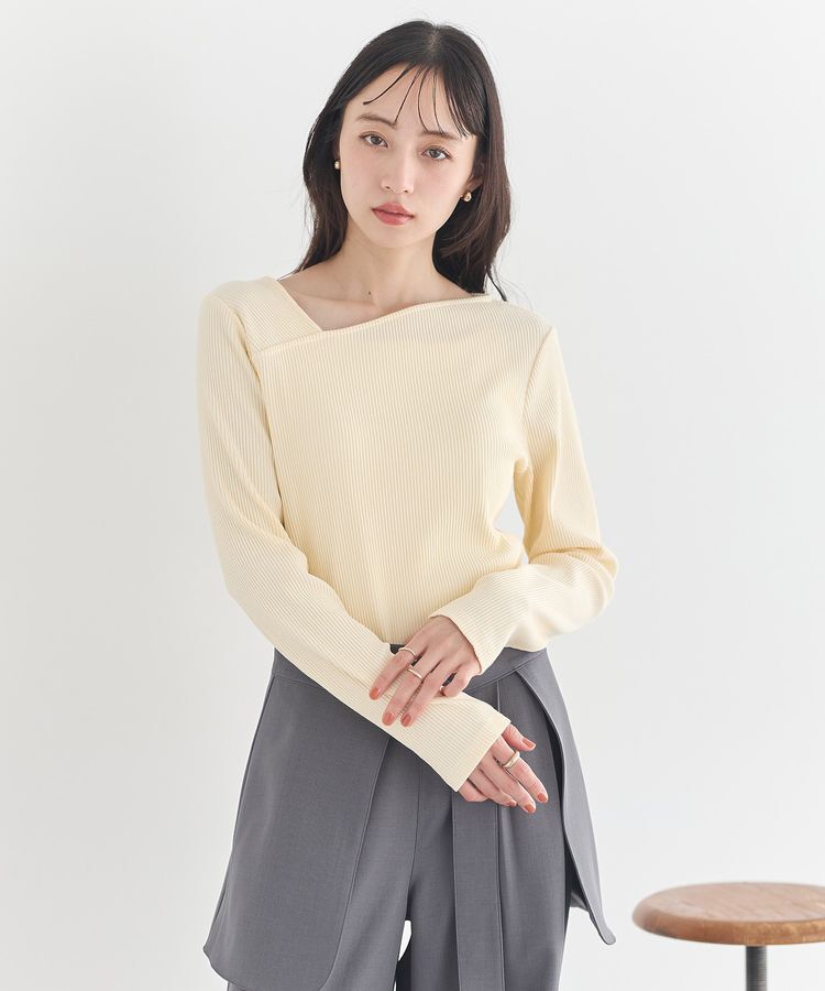 earth music&ecology「アシメネックリブプルオーバー」|Tシャツ・カットソー|