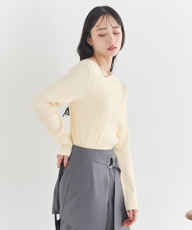 earth music&ecology「アシメネックリブプルオーバー」|Tシャツ・カットソー|