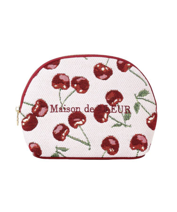 Maison de FLEUR「チェリー柄ゴブランラウンドポーチ」|ポーチ|