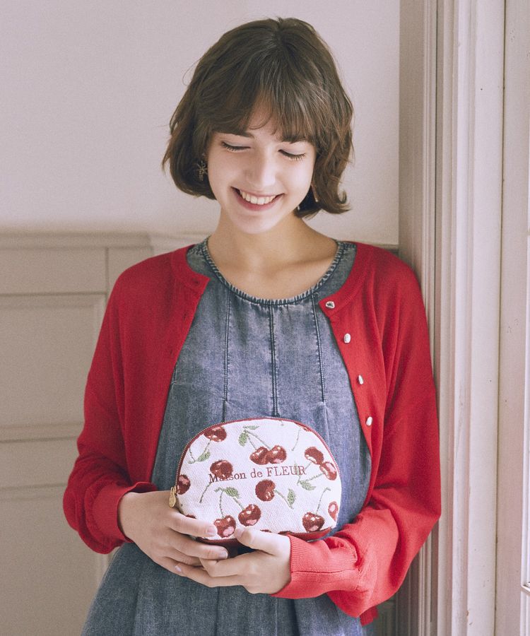 Maison de FLEUR「チェリー柄ゴブランラウンドポーチ」|ポーチ|