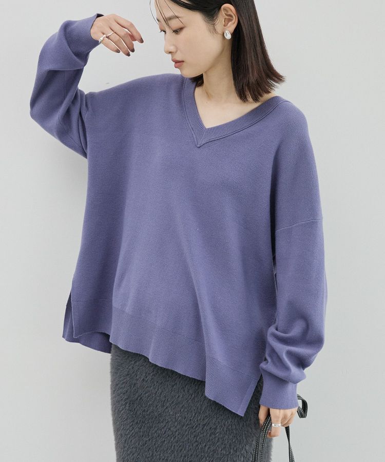 AMERICAN HOLIC「バイパチVネックニットプルオーバー＜静電気軽減＞」|ニット・セーター|Purple