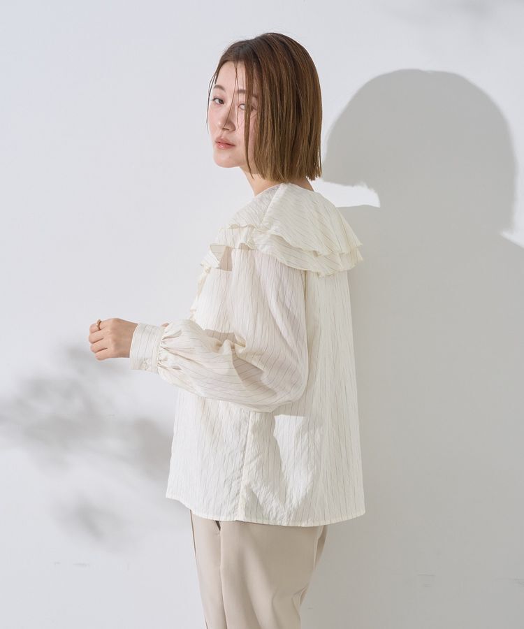 YECCA VECCA「ストライプ柄ラッフルブラウス」|シャツ・ブラウス|