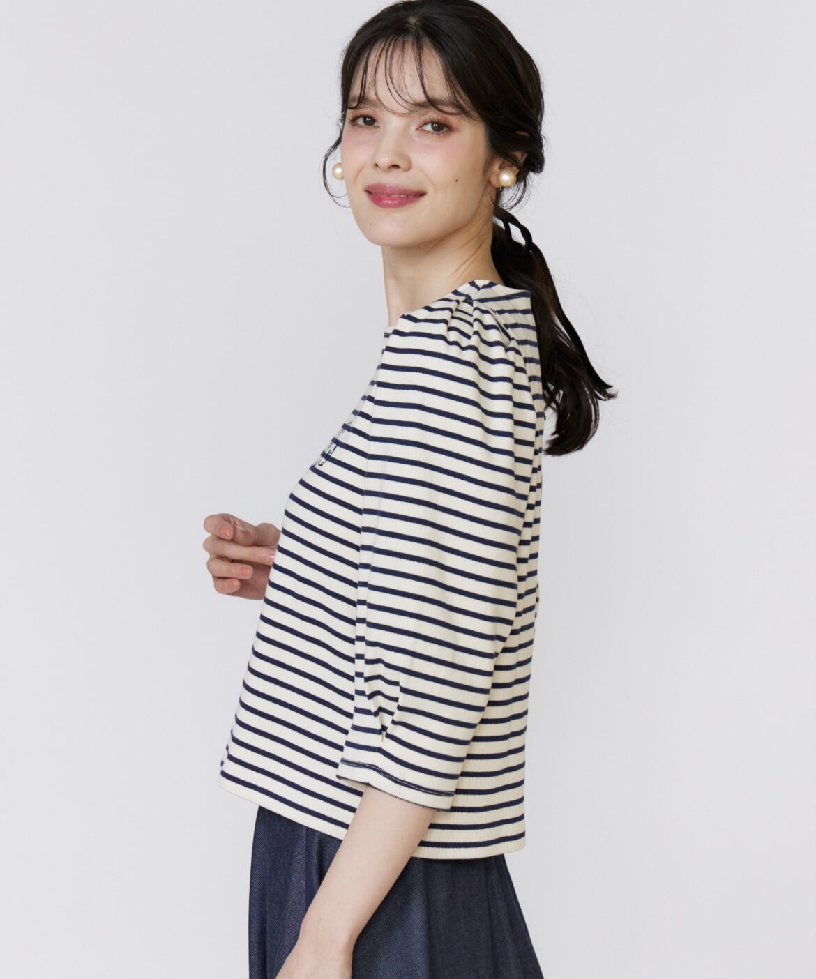 Maglie le cassetto「ボーダーパフスリーブプルオーバー」|Tシャツ・カットソー|