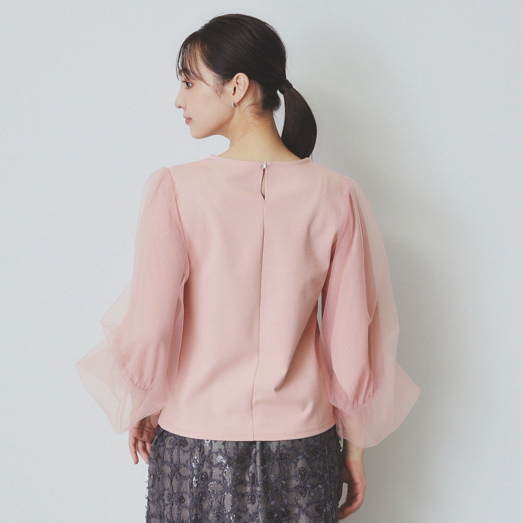 index「ビジュー付きチュールバルーンスリーブトップス【洗濯機洗い可】」|Tシャツ・カットソー|