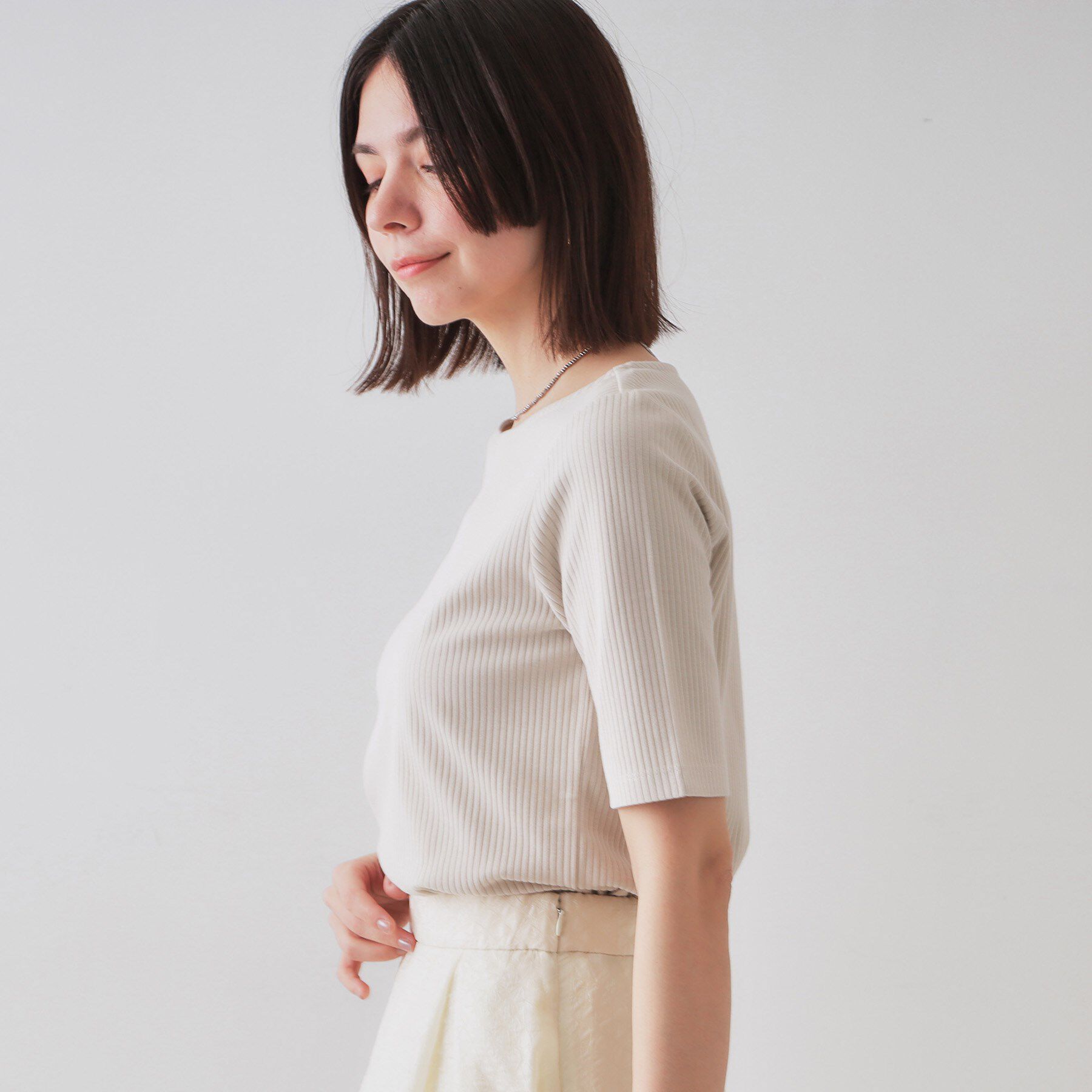 OPAQUE.CLIP「ボートネックリブカットソー【洗濯機洗い可】」|Tシャツ・カットソー|