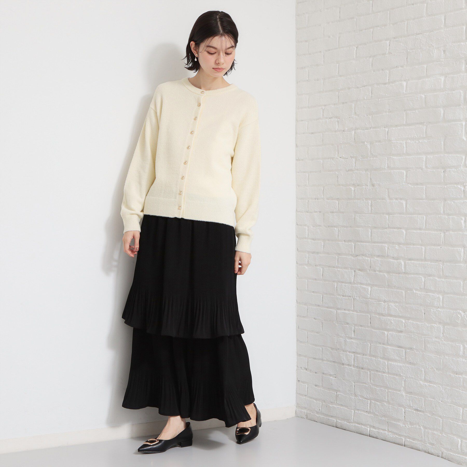 THE SHOP TK「ふわふわミニシャギー クルーネックカーディガン」|カーディガン|