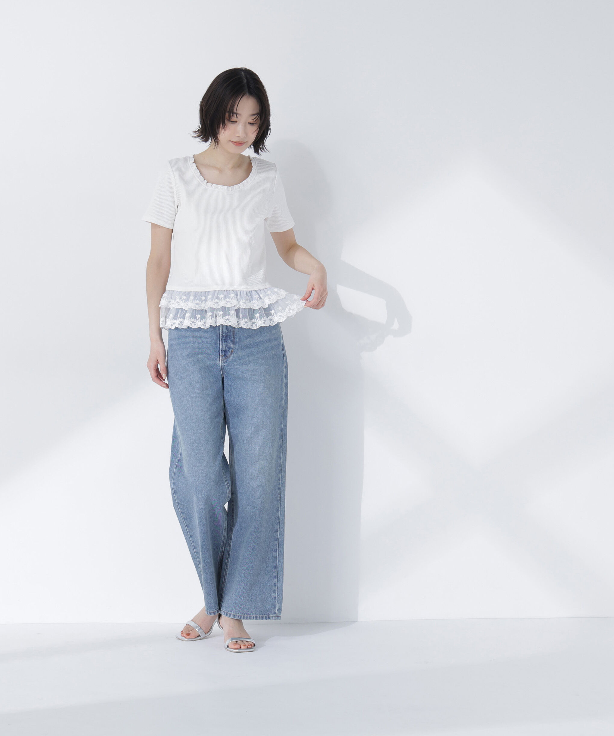  「レースドッキングフリルカットソー」|Tシャツ・カットソー|