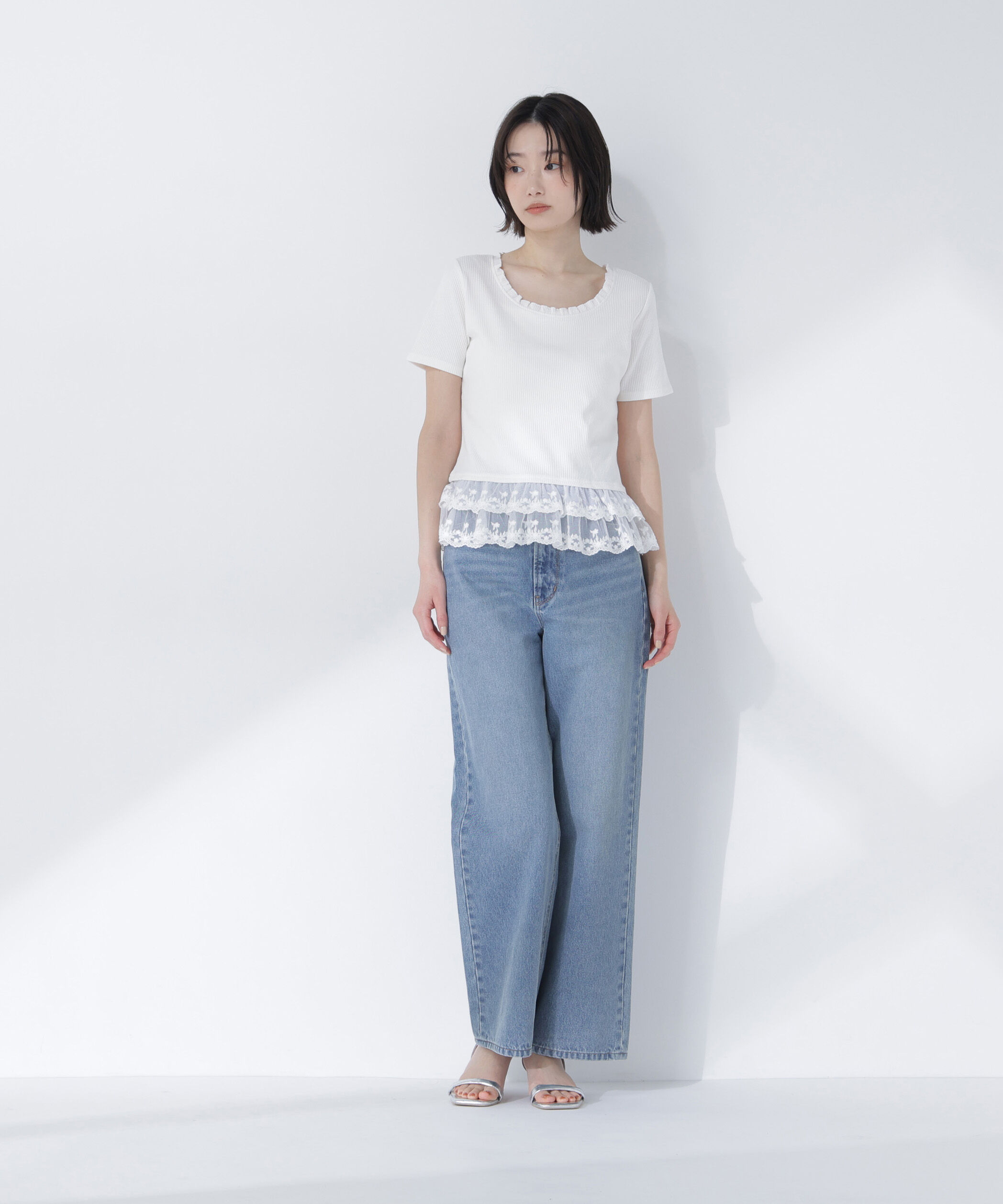  「レースドッキングフリルカットソー」|Tシャツ・カットソー|