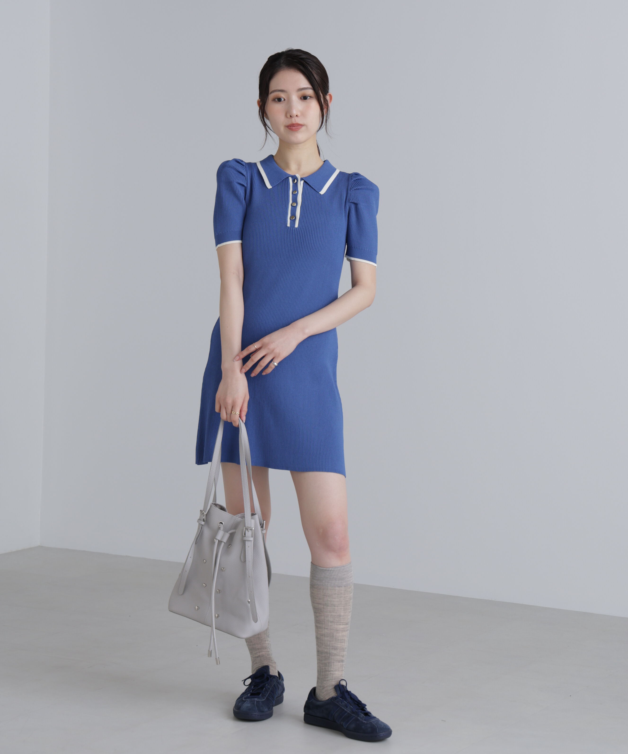  「配色ラインポロニットワンピース」|ワンピース|