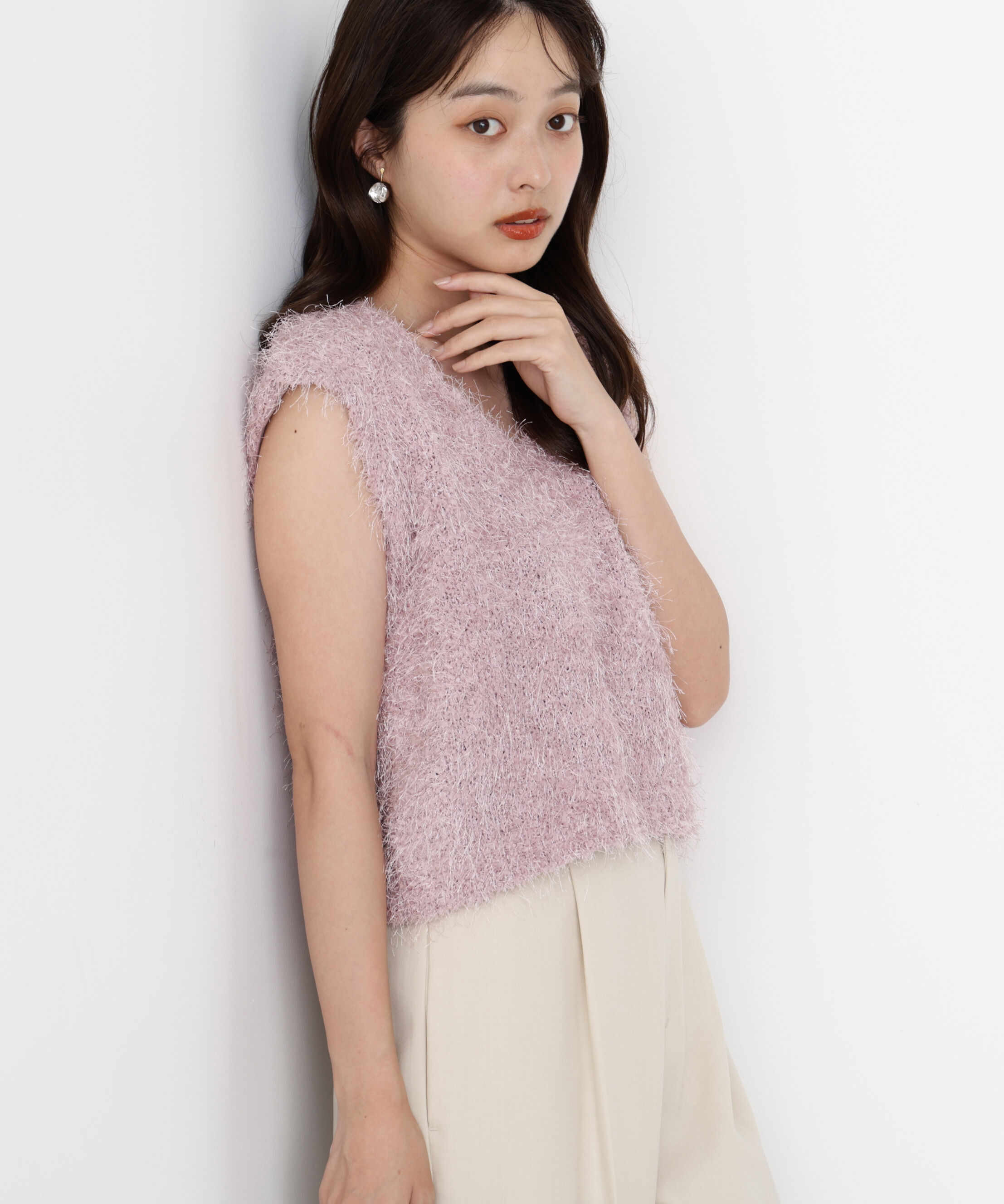 PROPORTION BODY DRESSING「＜ハンドウォッシャブル＞フェザーノースリニット」|ニット・セーター|ピンク