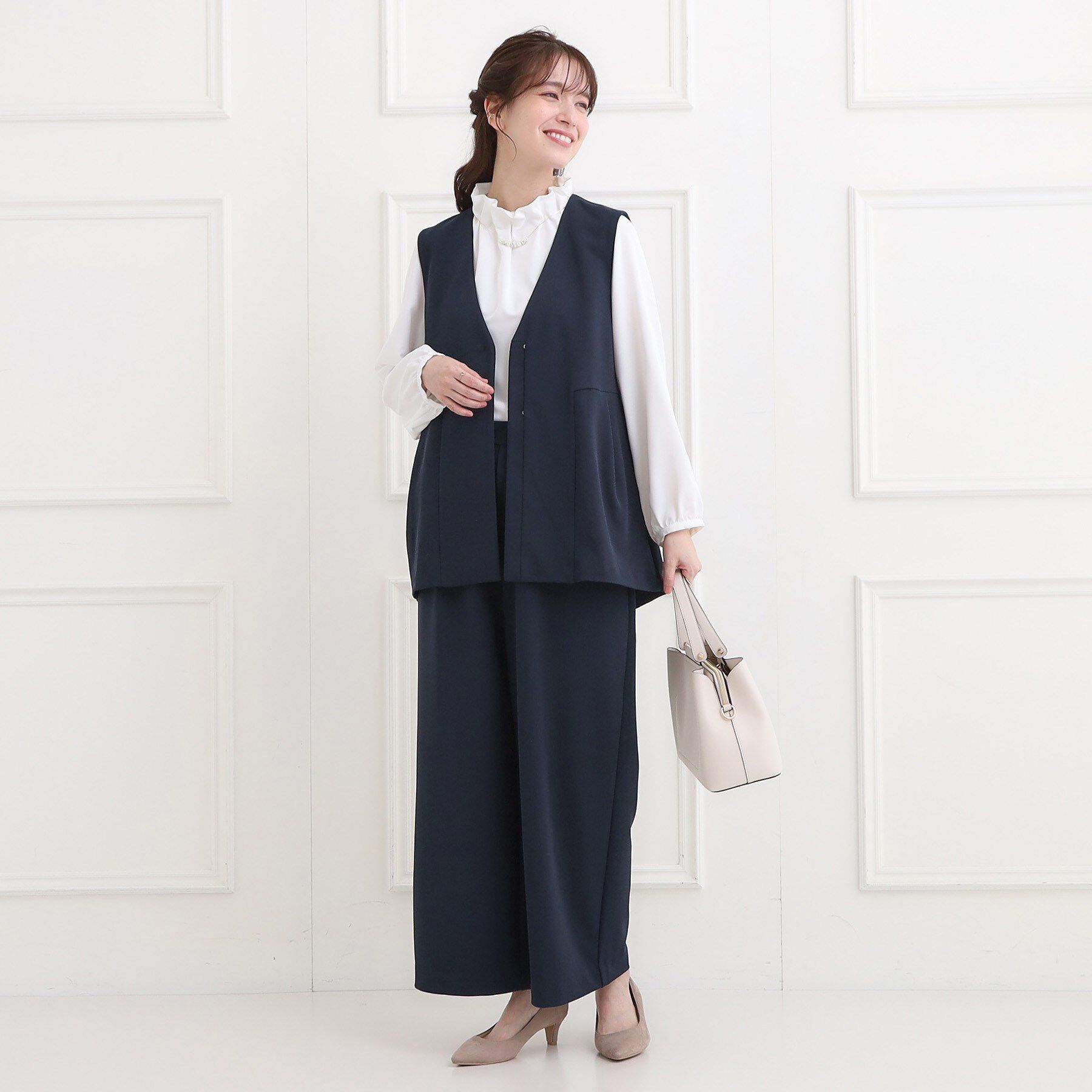 SHOO･LA･RUE「【洗濯機可/セットアップ可/S-3L】きちんと楽に。カットジョーゼットワイドパンツ」|その他|
