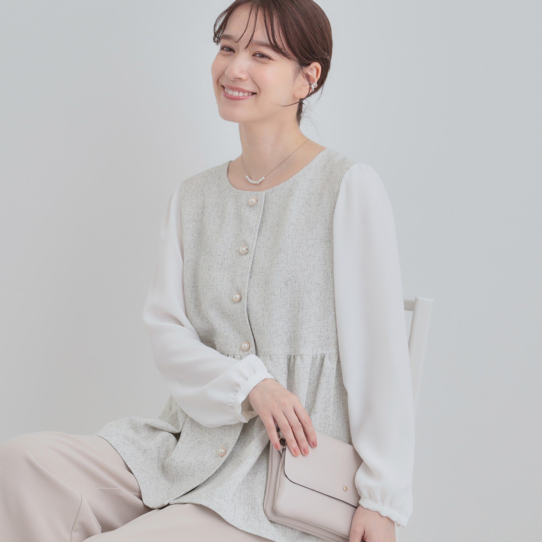 SHOO･LA･RUE「【洗濯機可】時短できちんと見えが叶う フェイクレイヤードブラウス」|シャツ・ブラウス|アイボリー(004)