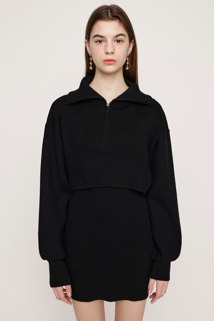 SLY「BIG COLLOR ZIP UP 2P ショートワンピース」|ワンピース|BLK