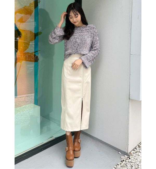 MURUA「ZIPスリットフェイクレザーナロースカート」|スカート|