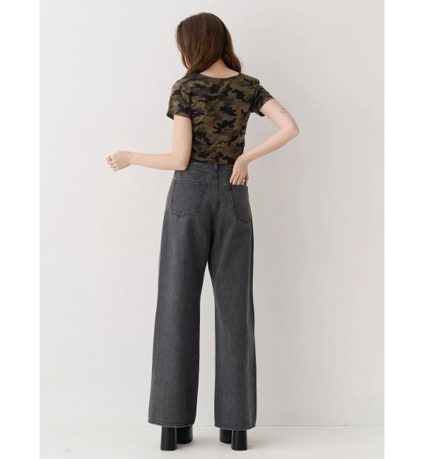 EVRIS「ビジューハートカッティングワイドデニムパンツ」|デニム|