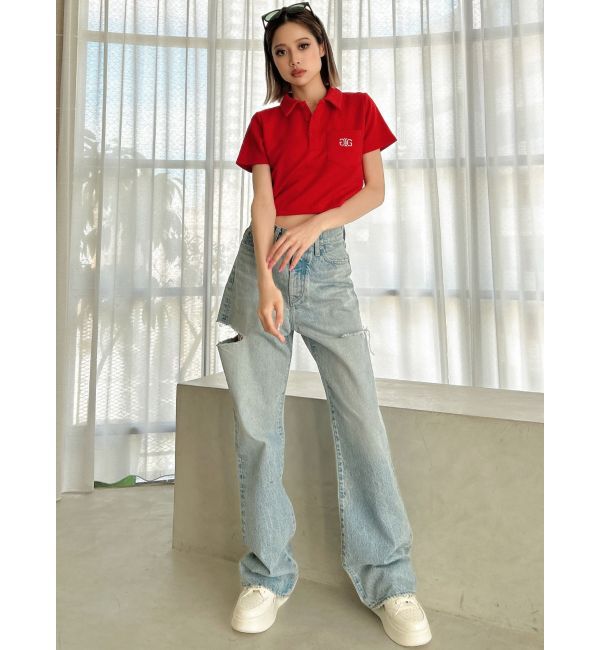 GYDA「Symmetry GYDA ラメembroideryポロトップス」|ポロシャツ|