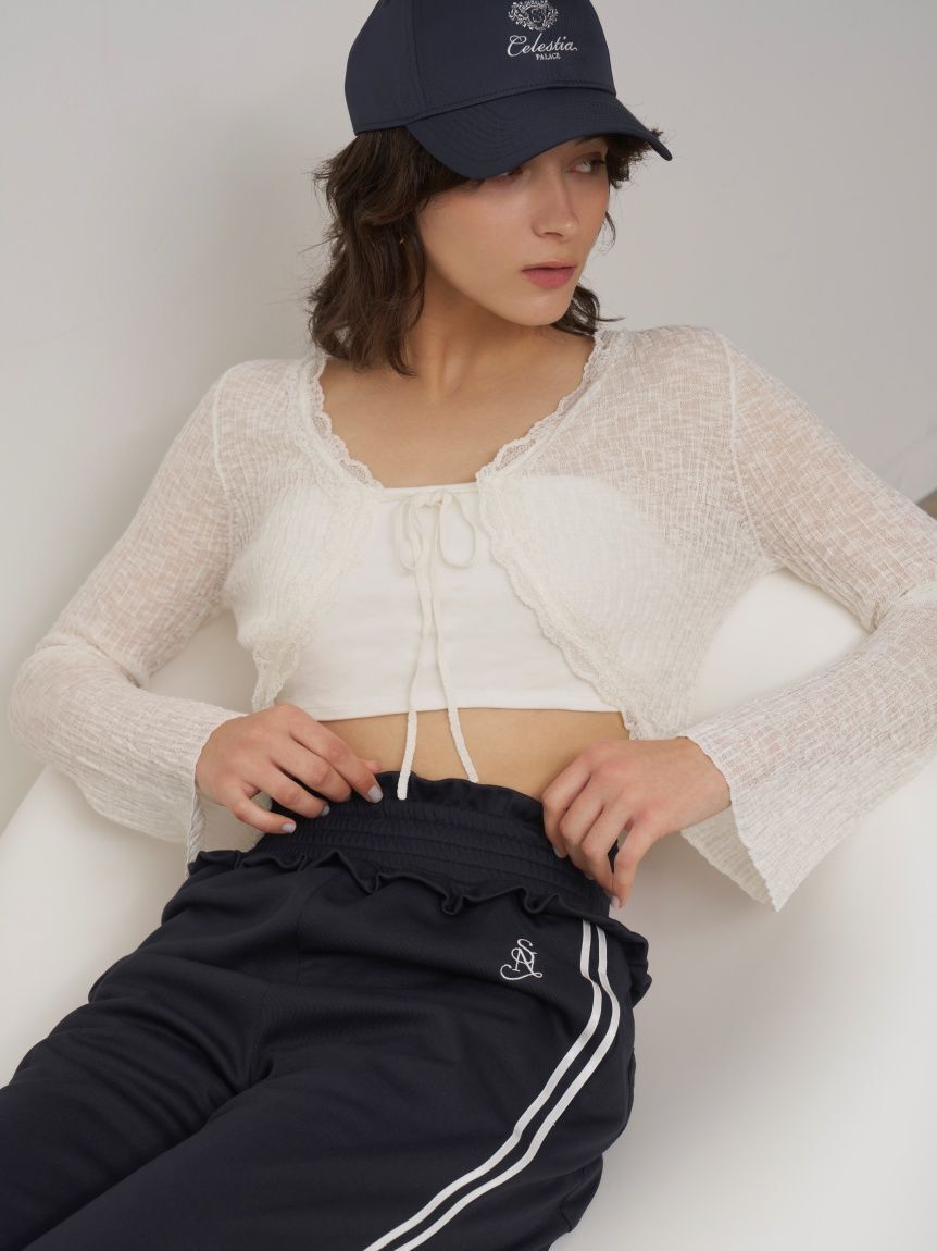 SNIDEL「レーストリムクロップドカーディガン」|カーディガン|
