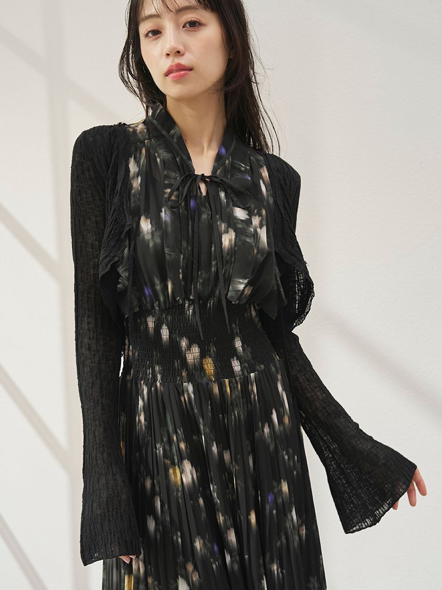 SNIDEL「レーストリムクロップドカーディガン」|カーディガン|BLK
