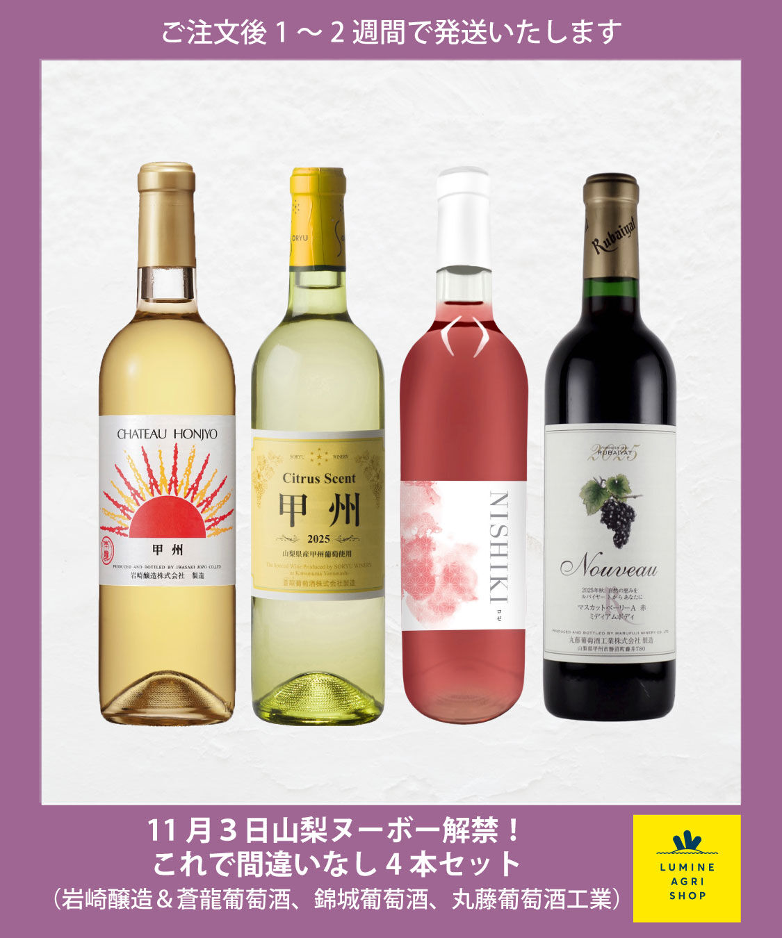 LUMINE AGRI SHOP「11月3日山梨ヌーボー解禁!これで間違いなし4本セット」|ワイン|その他