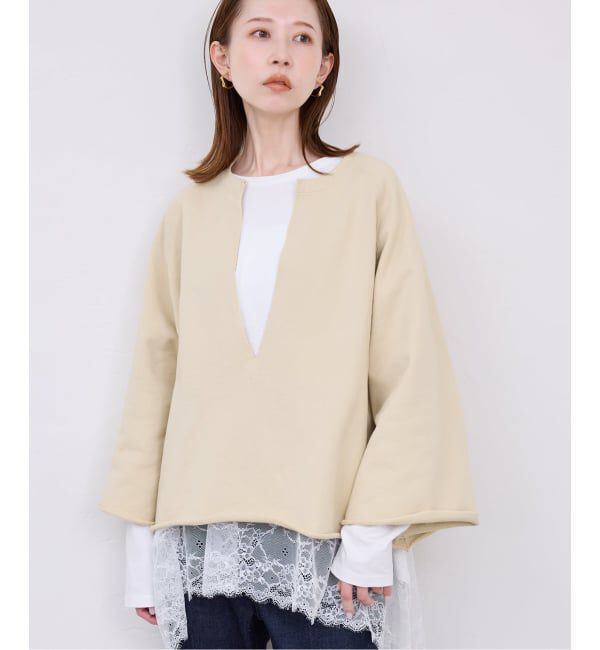 SLOBE IENA「裏毛スキッパープルオーバー」|スウェット・ジャージ|ベージュ
