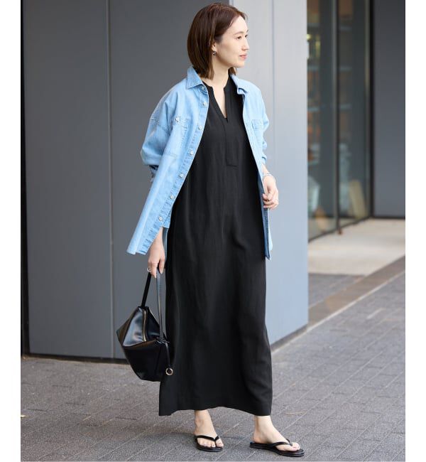 SLOBE IENA「《予約》リネン混キーネックコクーンワンピース」|ワンピース|ブラック