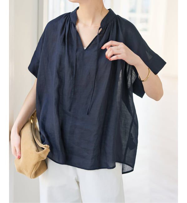 Spick and Span「《予約》ラミーミックススキッパーブラウス」|シャツ・ブラウス|ネイビー B