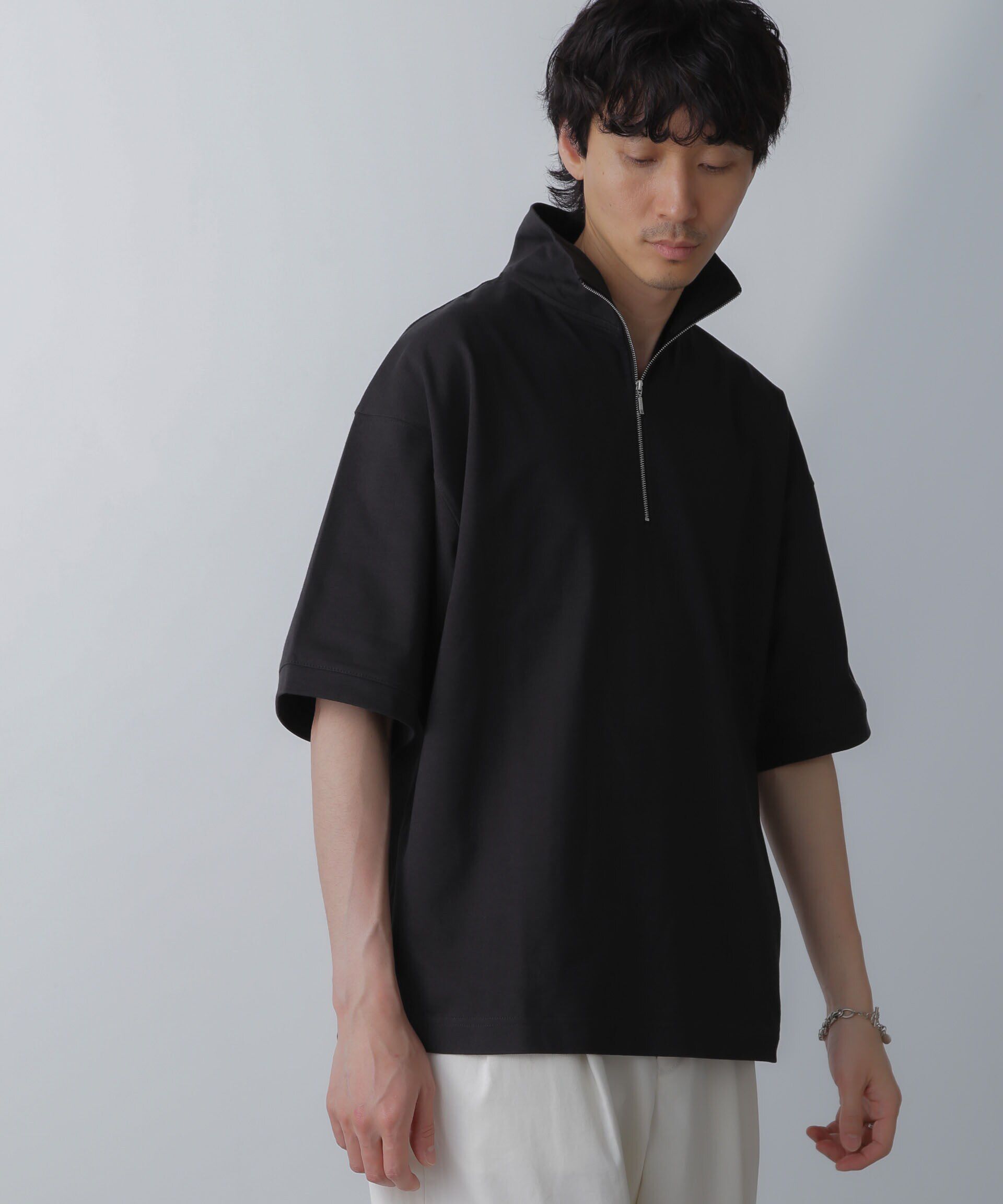 nano･universe「HALF ZIP ワイドシルエット Tシャツ 半袖」|Tシャツ・カットソー|