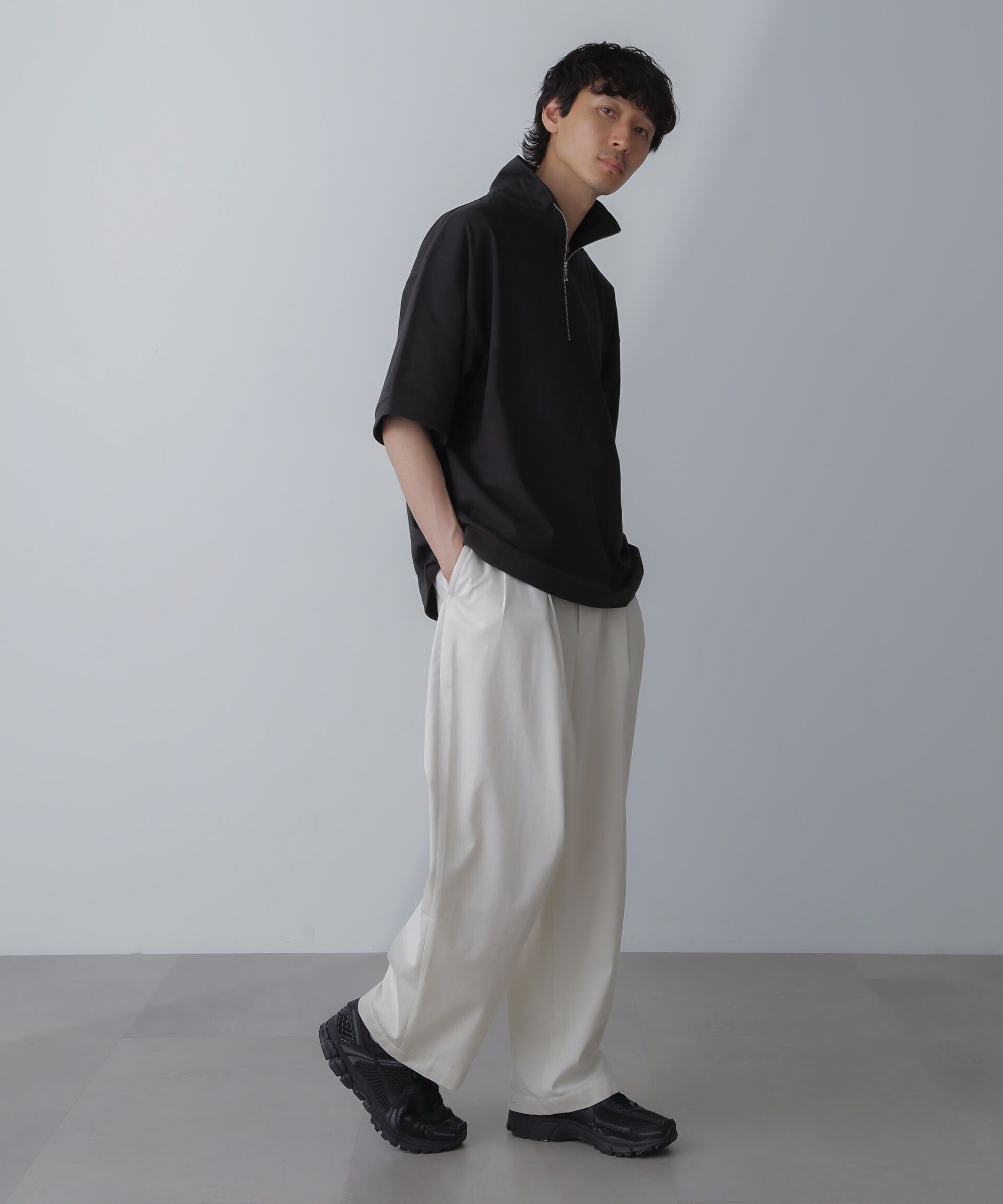 nano･universe「HALF ZIP ワイドシルエット Tシャツ 半袖」|Tシャツ・カットソー|