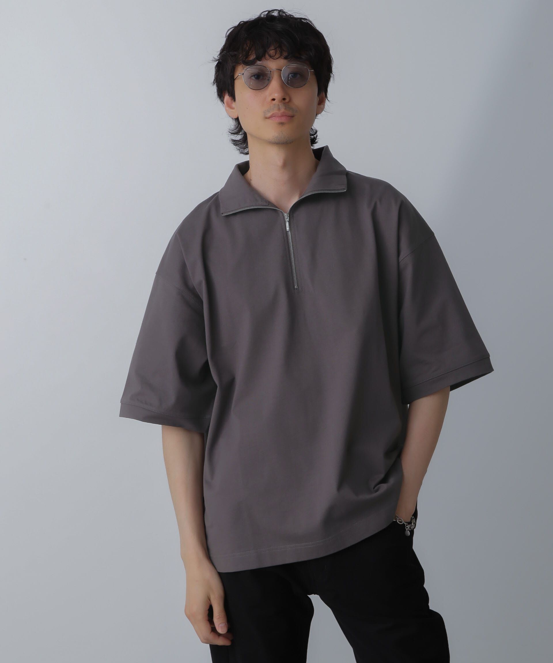 nano･universe「HALF ZIP ワイドシルエット Tシャツ 半袖」|Tシャツ・カットソー|