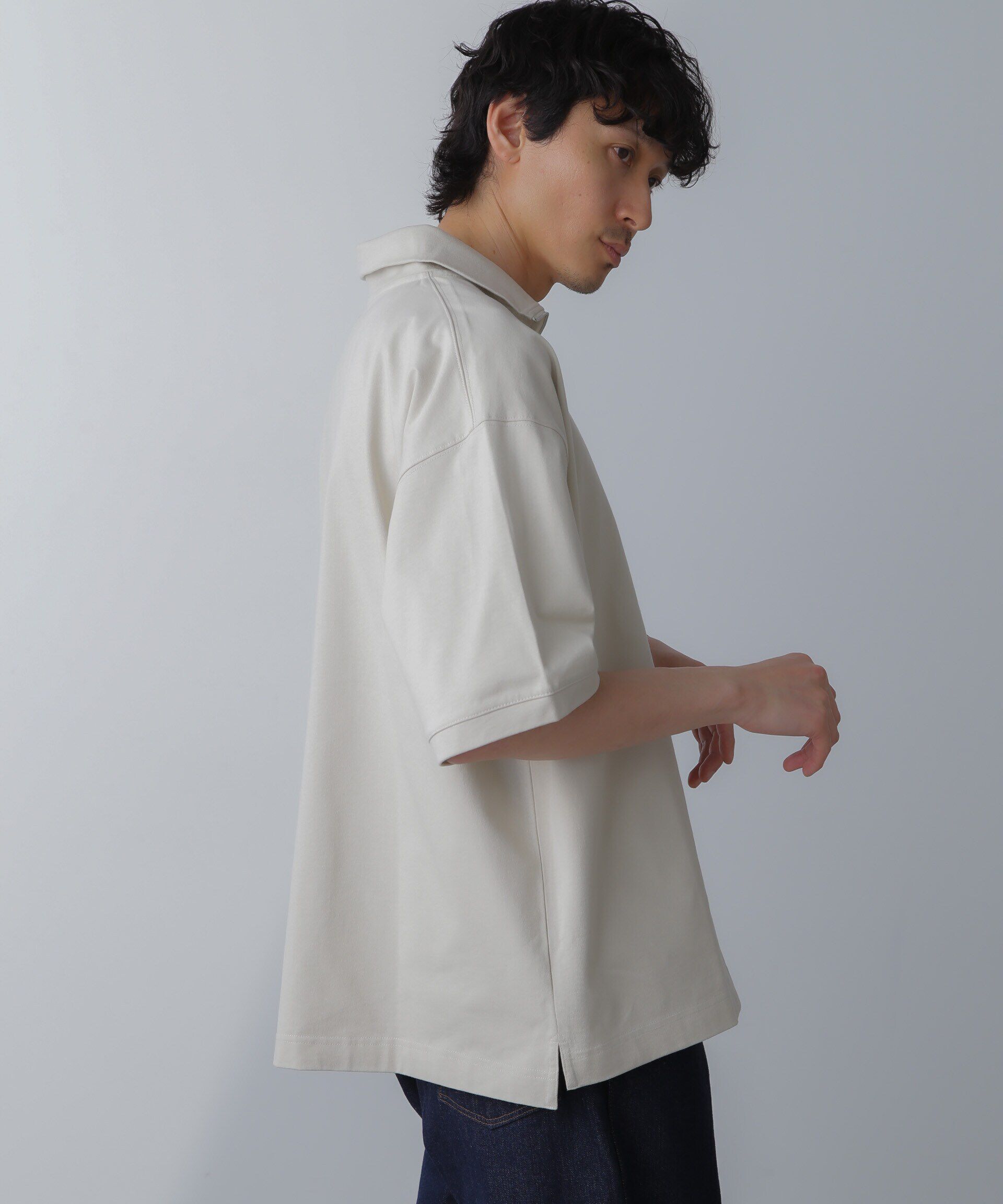 nano･universe「HALF ZIP ワイドシルエット Tシャツ 半袖」|Tシャツ・カットソー|エクリュ4
