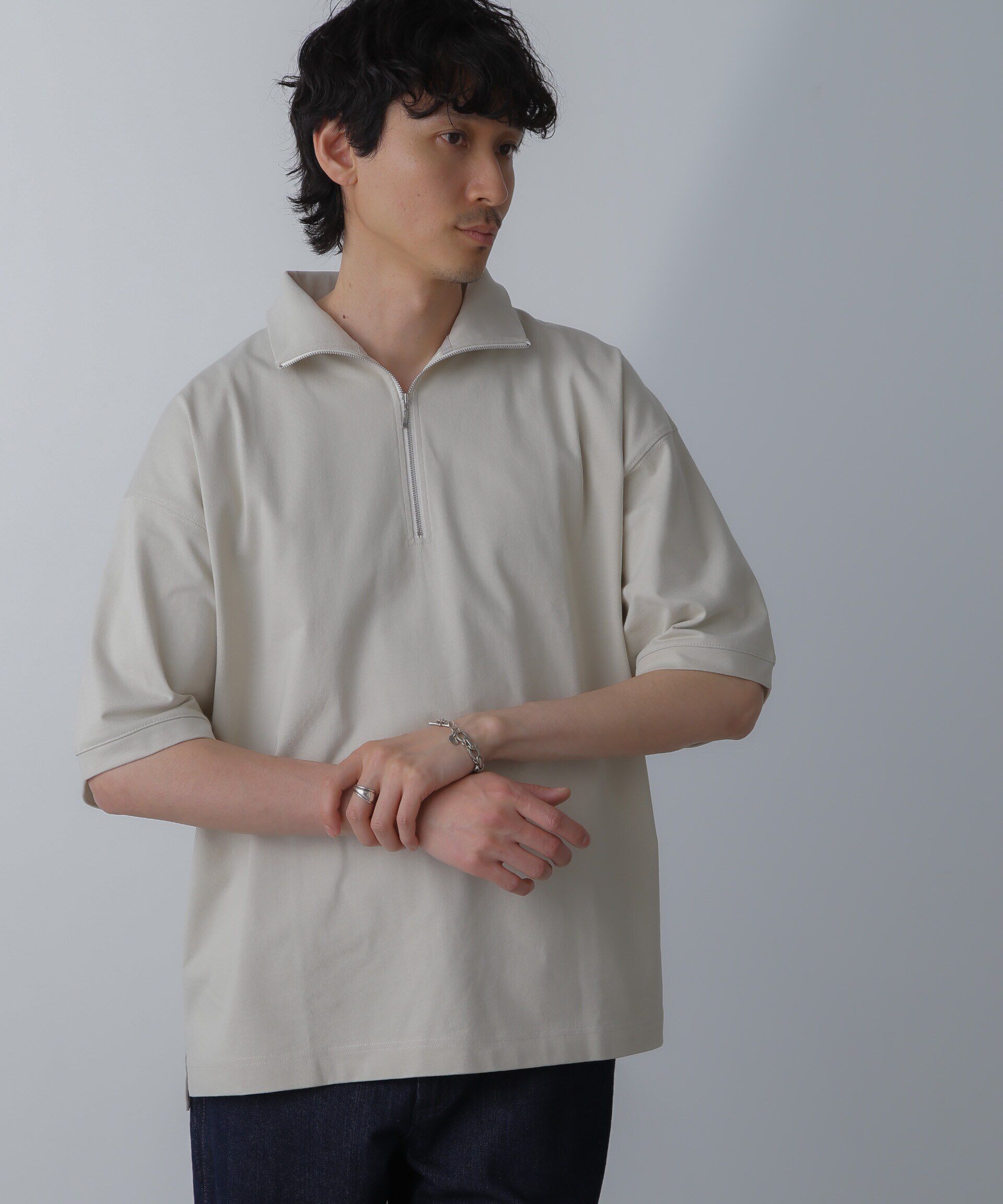 nano･universe「HALF ZIP ワイドシルエット Tシャツ 半袖」|Tシャツ・カットソー|