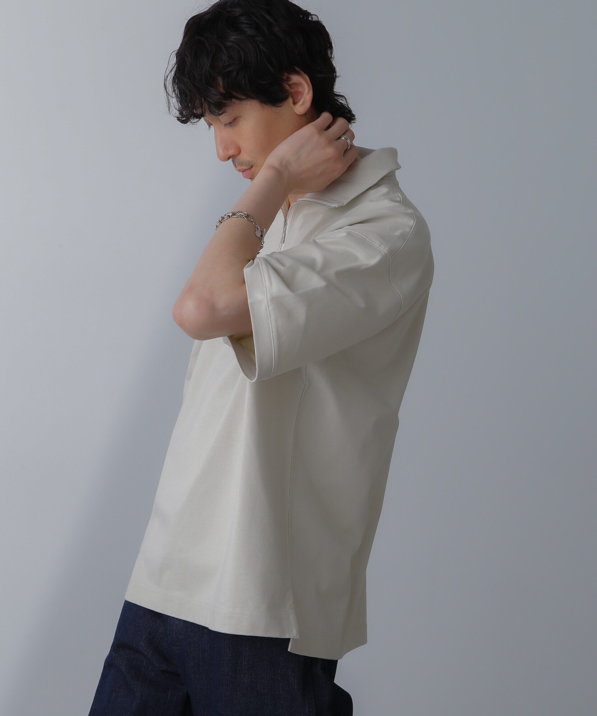 nano･universe「HALF ZIP ワイドシルエット Tシャツ 半袖」|Tシャツ・カットソー|