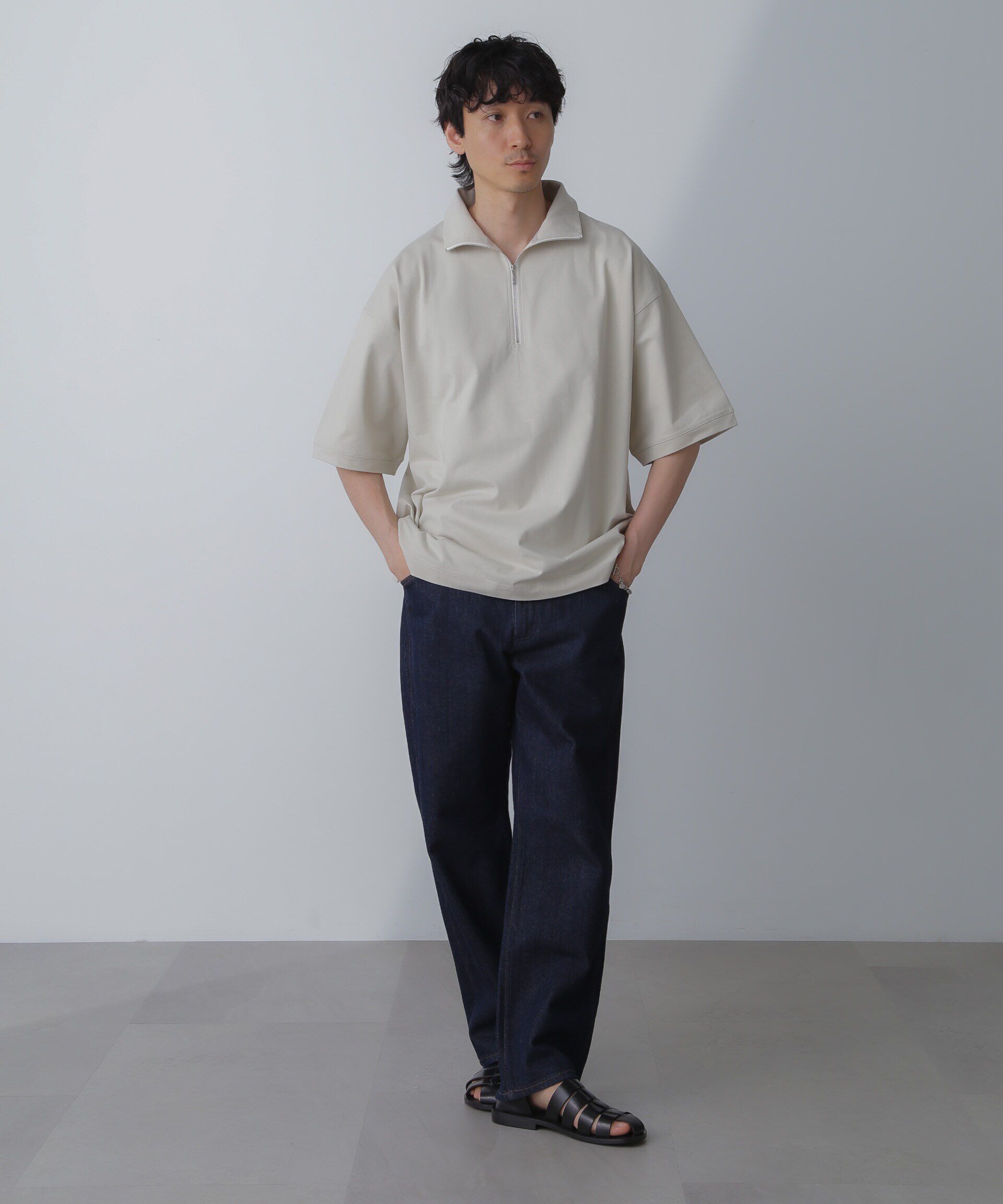 nano･universe「HALF ZIP ワイドシルエット Tシャツ 半袖」|Tシャツ・カットソー|