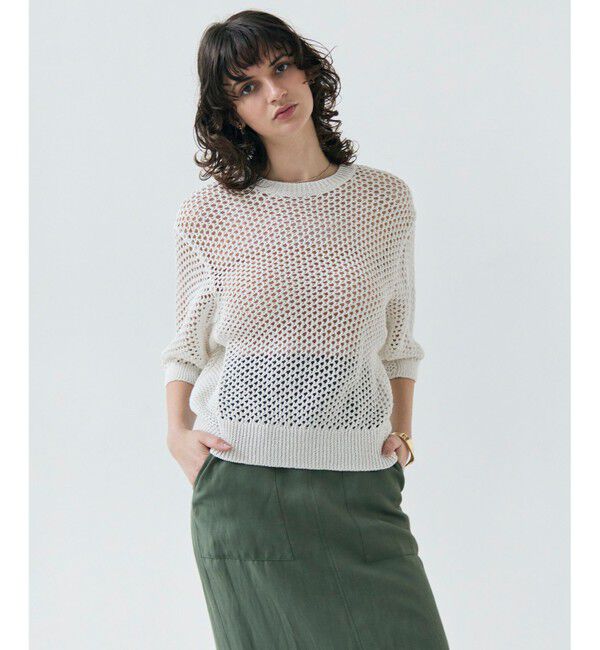 BEIGE,「【洗える】ALOE / コットンメッシュ半袖クルーネックニット」|ニット・セーター|Ecru