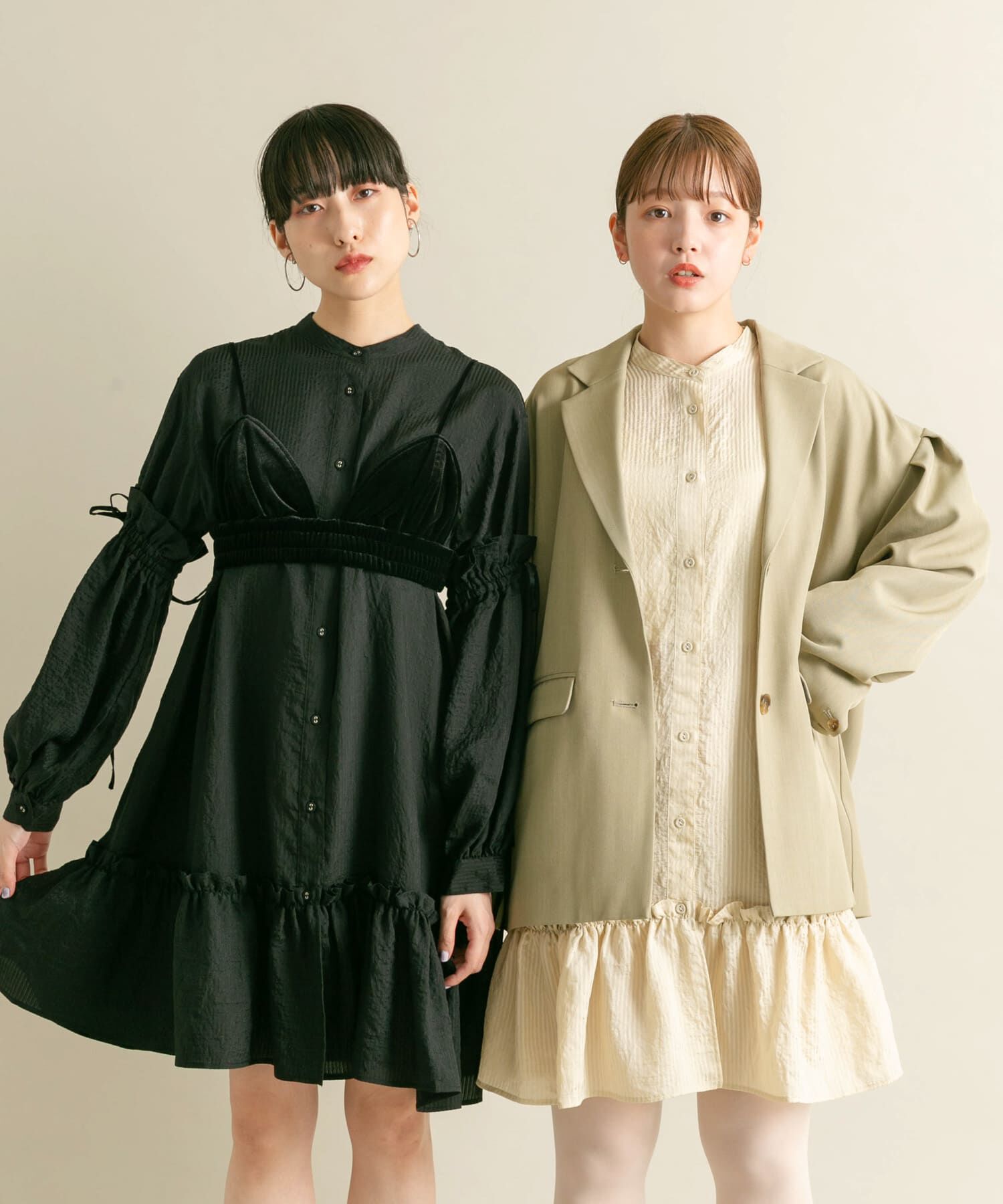  「ボリュームスリーブストライプミニワンピース」|ワンピース|