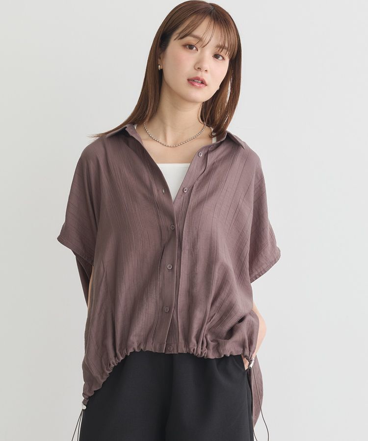 earth music&ecology「【接触冷感】裾ドロストフレンチスリーブシャツ」|シャツ・ブラウス|Brown