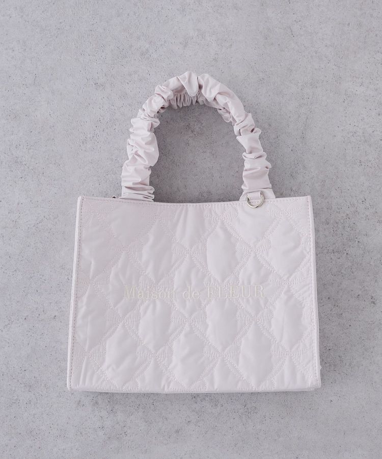 Maison de FLEUR「ギャザーハンドル2Wayリボンキルティングトート」|ハンドバッグ|ピンク