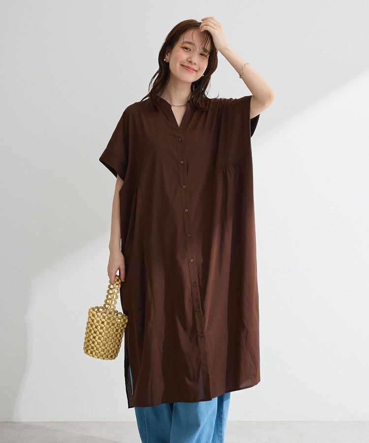 Green Parks「半袖シアースキッパーシャツワンピース」|ワンピース|