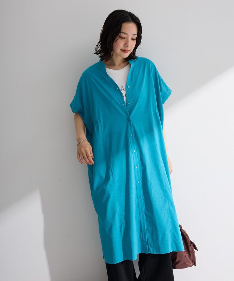 Green Parks「半袖シアースキッパーシャツワンピース」|ワンピース|Blue