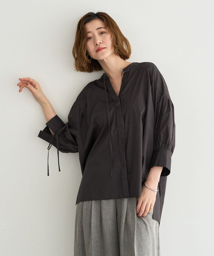 YECCA VECCA「【ORGABITS】5分袖スキッパーシャツ」|シャツ・ブラウス|Charcoal Gray