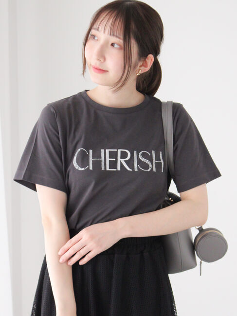 Te chichi TERRASSE「ラインストーン&times;刺繍Tシャツ」|Tシャツ・カットソー|チャコールグレー