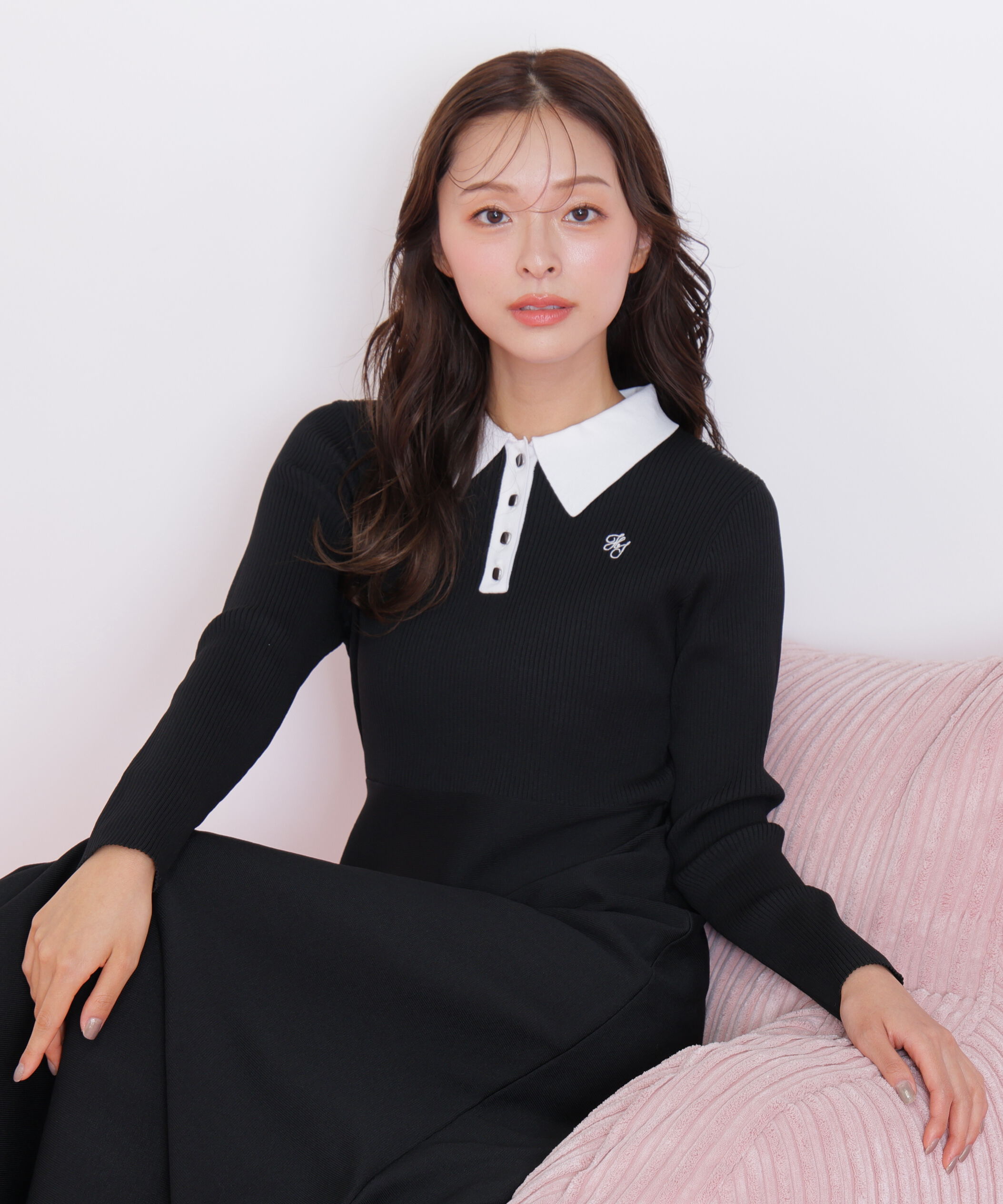  「長袖ポロネックニットワンピース」|ワンピース|