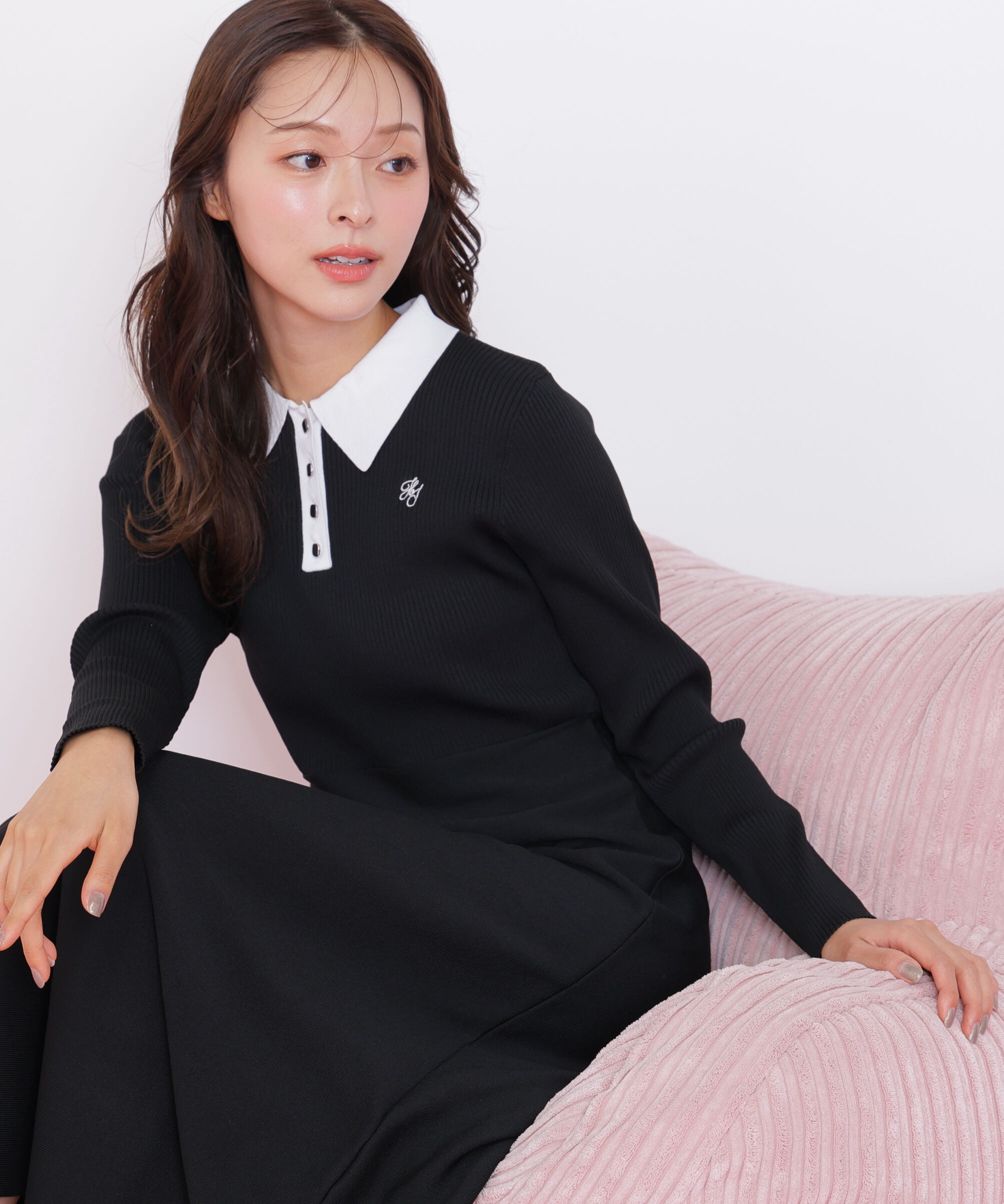  「長袖ポロネックニットワンピース」|ワンピース|